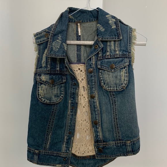 Free People Denim Crochet Vest - Picture 1 of 4